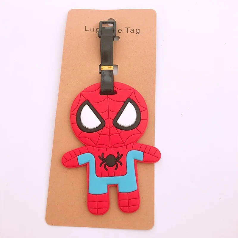 Etiqueta de viaje de dibujos animados de Los Vengadores, accesorios de viaje de Spiderman, etiqueta de equipaje, Maleta de moda, etiqueta de viaje portátil de silicona, soporte de identificación