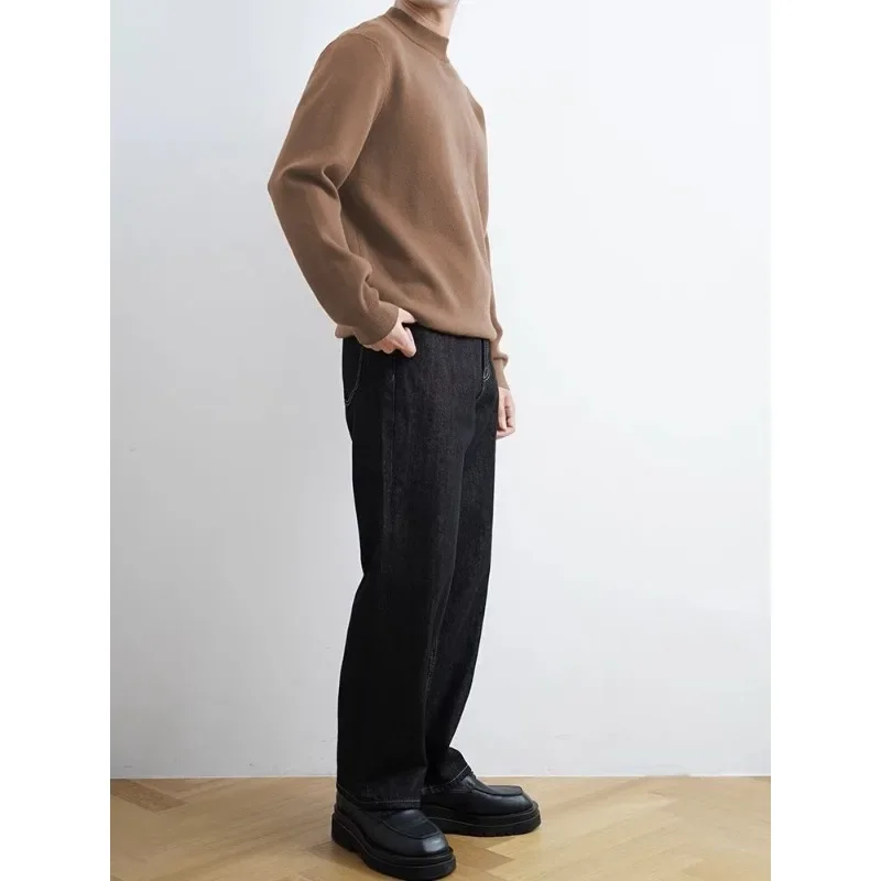 Semplicità Elasticità Maglioni 2025 Pullover bianchi larghi da uomo Collo medio termico Business Casual Maglione Lavabile in lavatrice Maschio