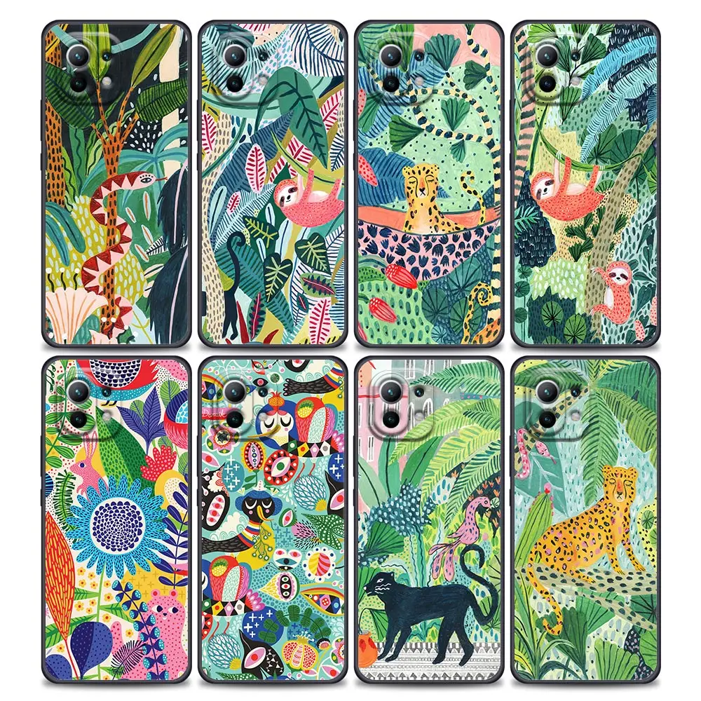 

Jungle Art illustration Snake Cats Sloth For Xiaomi 15T 13T 14T Pro Phone Case POCO X7 X8 M7 F7 Pro F8 Ulra F5 F6 M6 X5 X6 Cover