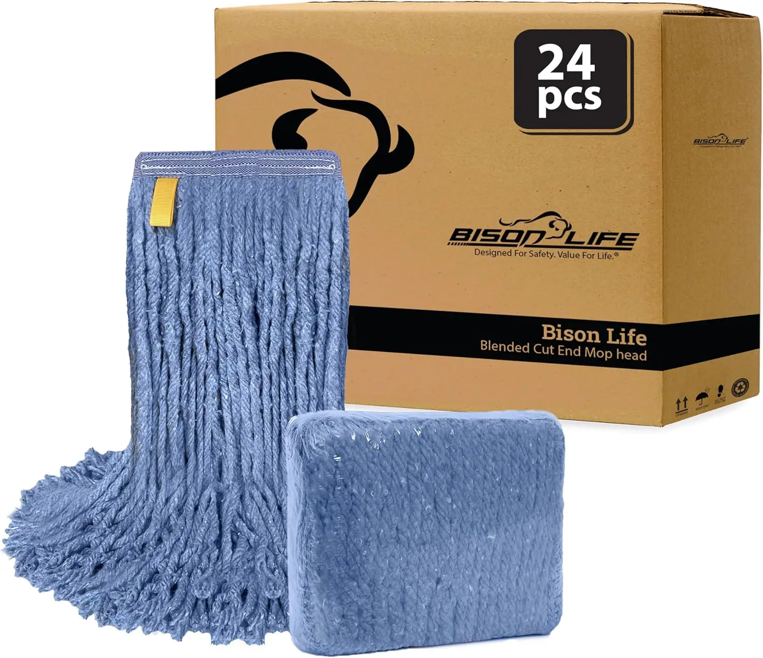 

Pack of 24 Cut End Blended Mop Head Replacement 1 25 inch Universal Headband Wet Mop Refills Blue 16 Oz