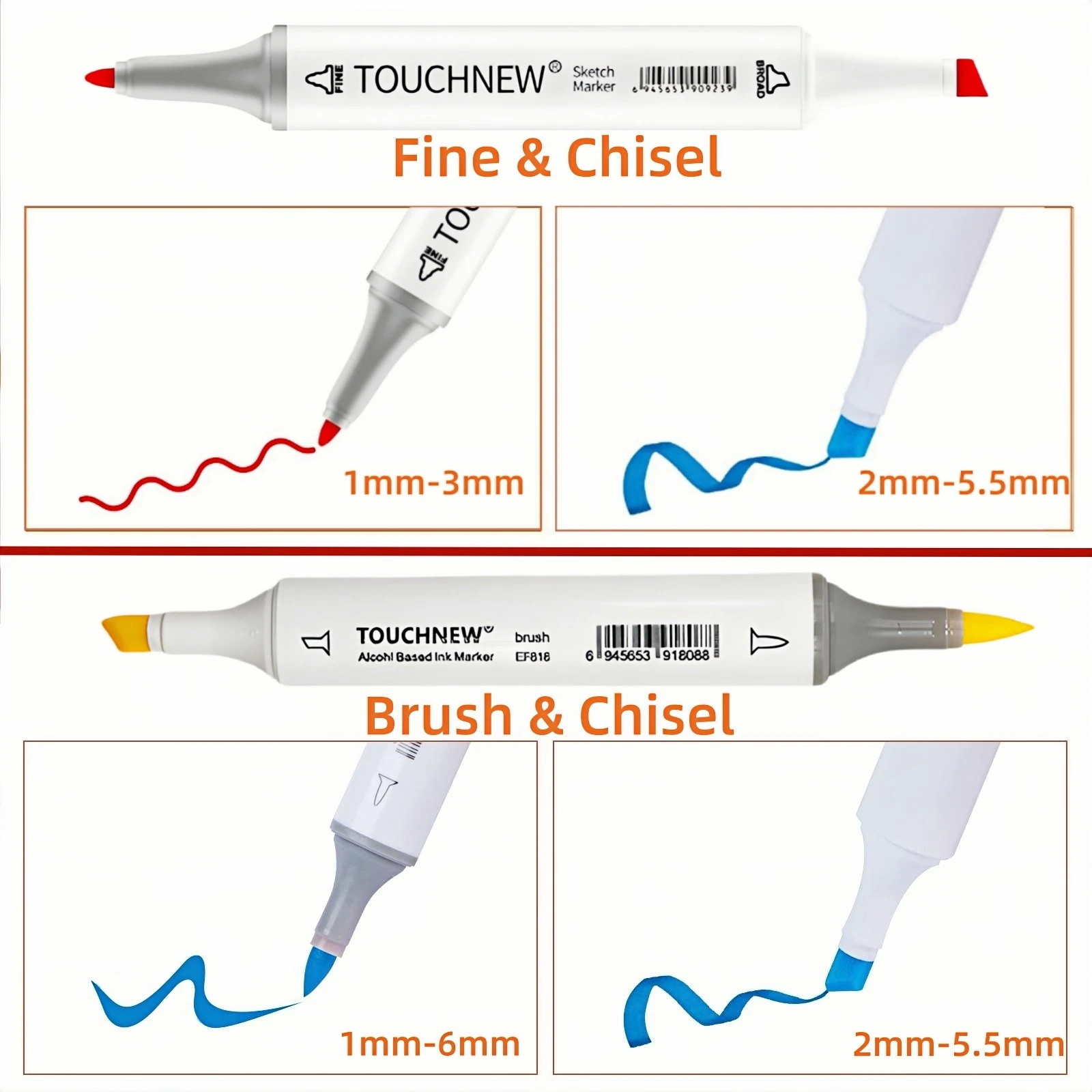 TOUCHNEW Alcohol Markers Soft Brush,Dual Tip Fine&Chisel / Brush&Chisel Art Markers Set for Adult Artists Drawing Coloring
