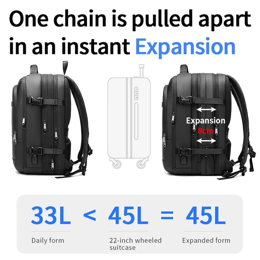 Expandable Men's Backpack Large Capacity Waterproof Man Business Trip Backpacks Multi-functional Men 17.3 inch Laptop Travel Bag view 4