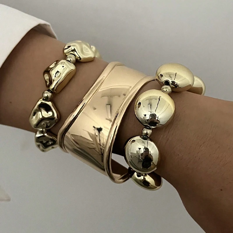 3-teiliges modisches, minimalistisches, unregelmäßiges Armreif-Set für Damen, elegantes Vintage-geometrisches, klobiges, breites Armband, Party, Alltag, Schmuck