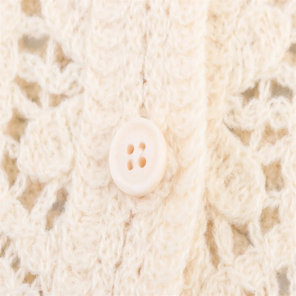 منتج صيفي جديد عصري كاجوال برقبة دائرية وأكمام طويلة نمط موجة مجوف سترة محبوكة #4