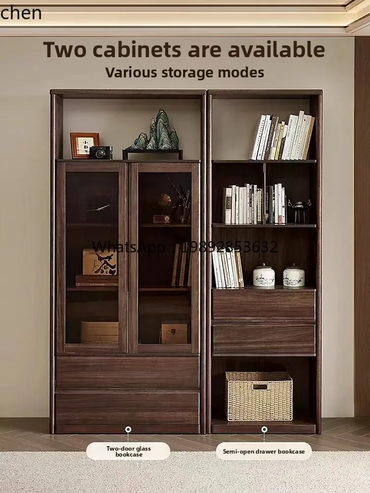 

LYY solid wood bookcase combination cabinet living room home floor storage display cabinet