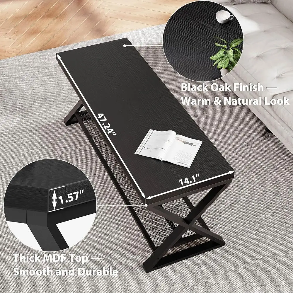 Banco de almacenamiento de madera y metal con zapatero para entrada, 47 asientos decorativos de roble negro para el hogar