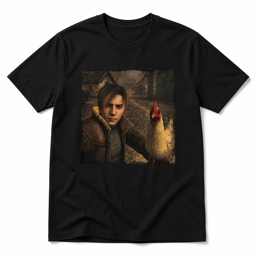Vintage RE4 Leon Chicken Residents Evils Men Retro T Shirt 100% Cotton Clothing Fun Short Sleeve Tee Gift T-Shirts