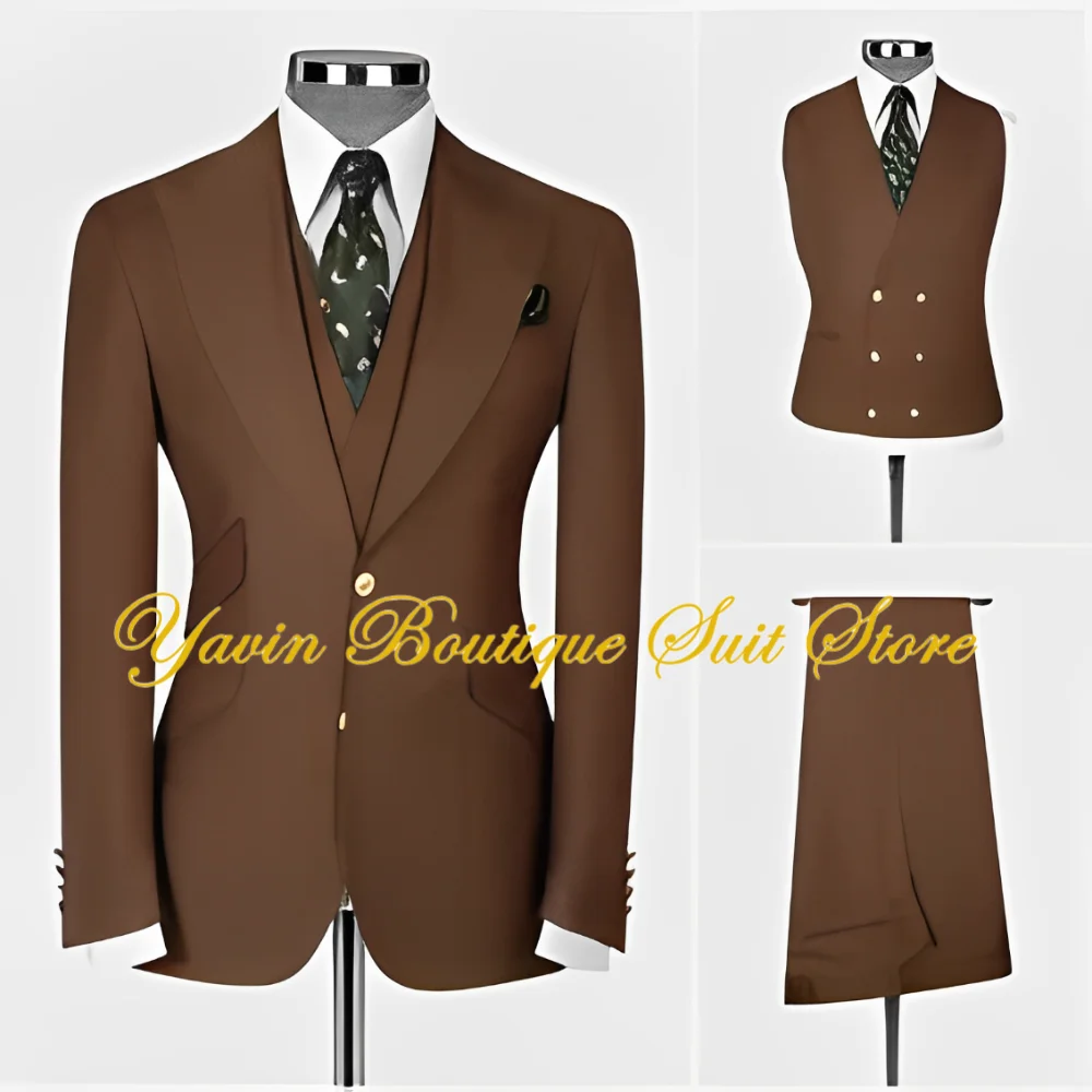 3 Pcs Set Suit Pants Vest Fashion Men's Casual Boutique Business Groom Custom Made Wedding Jacket Blazers Coat