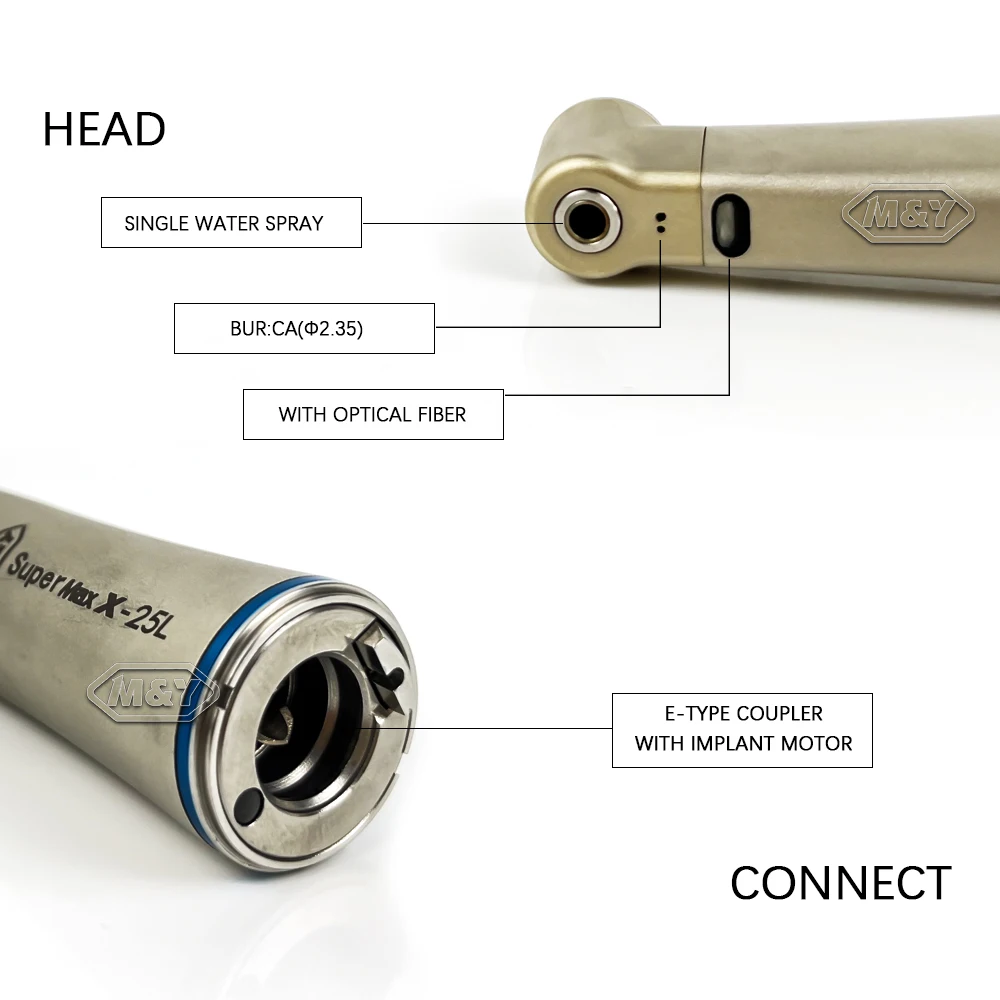 Dental Low Speed Handpiece Contra Angle X25 X25L 1:1 Internal Water Spray Fiber Optical Handle LED Dentistry Tools