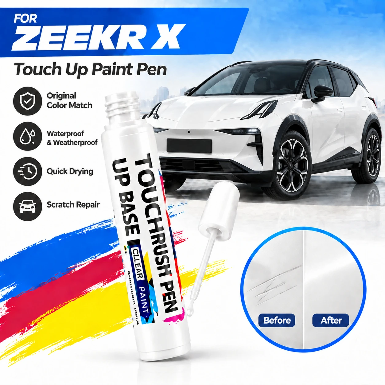 Car Scratch Remover Paint Pen Touch Up Marker for Auto Body Repair Door Bumper Fender Accessories For ZEEKR X White Blue Beige