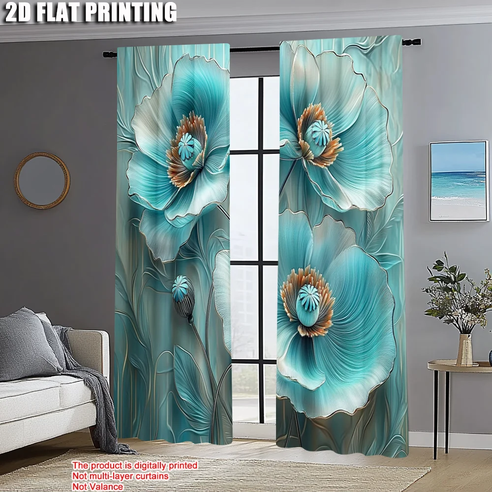 2pcs, Curtain Popular 2D print Blue Turquoise Floral Mandala Durable Polyester (without rod) Decorations For Home Ldeal for