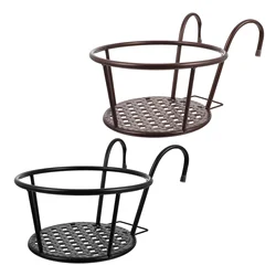 Support de pot de fleurs en fer extérieur, porte-pots de fleurs, support de garde-corps, cintre en macramé pour plantes, paniers de jardinière en fer pour balcon intérieur, 2 pièces