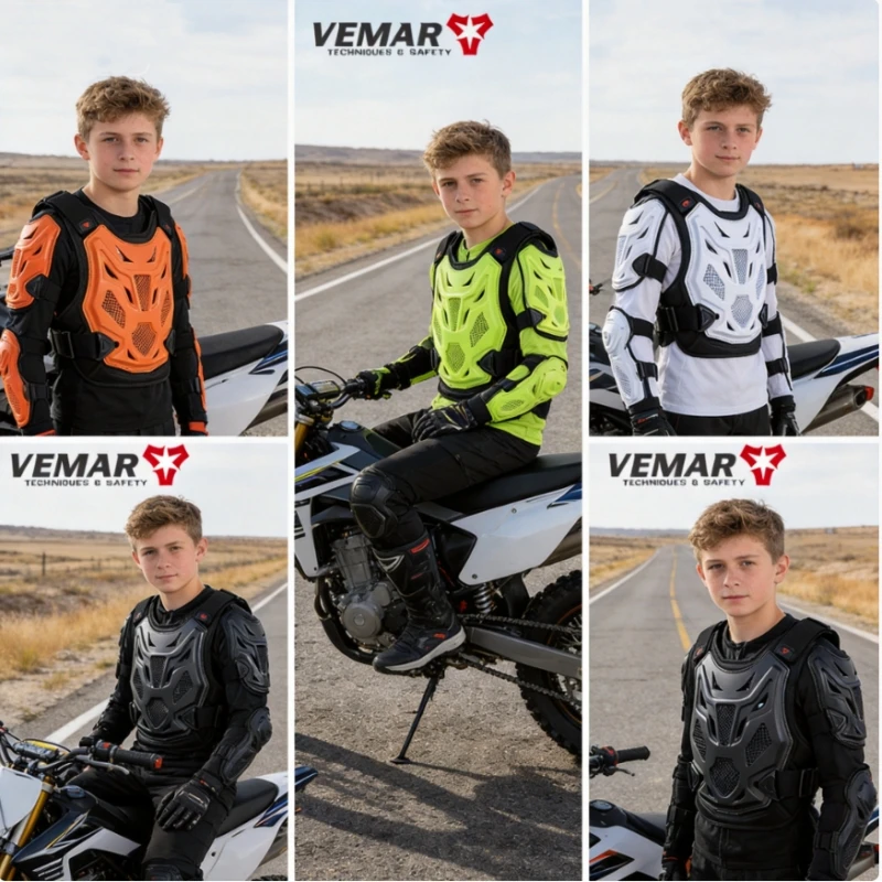 VEMAR Pre-Teen Boy Protective Motorcycle Armor Vest Youths Teenager Anti-Impact Hard Shell Chest Guard Spine Back Protection