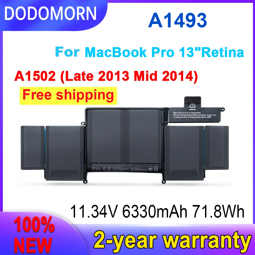 

DODOMORN Новый A1493 8755 мАч Высококачественный аккумулятор для ноутбука MacBook Pro 13 дюймов Retina A1502 Конец 2013 Середина 2014 Версия ME864LL/A
