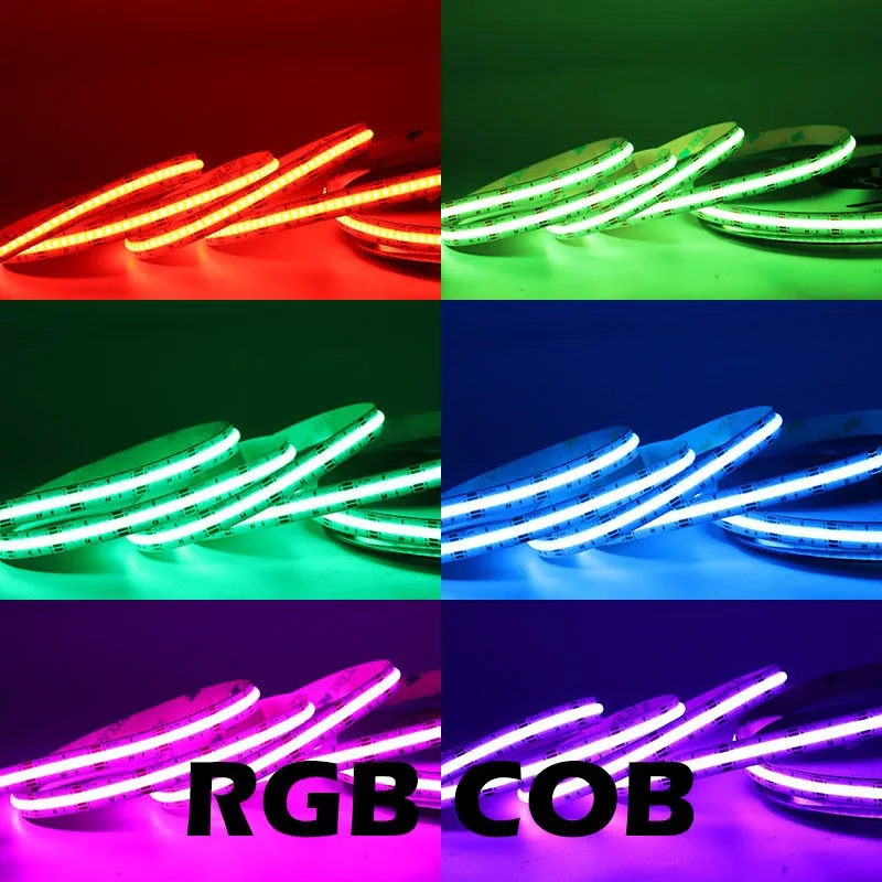 RGB COB LED Strip Lamp 12V 24V 810 840 LEDs/M 10MM PCB FOB Flexible Tape Light High Density RA90 Linear Dimmable Rope 5M/Roll