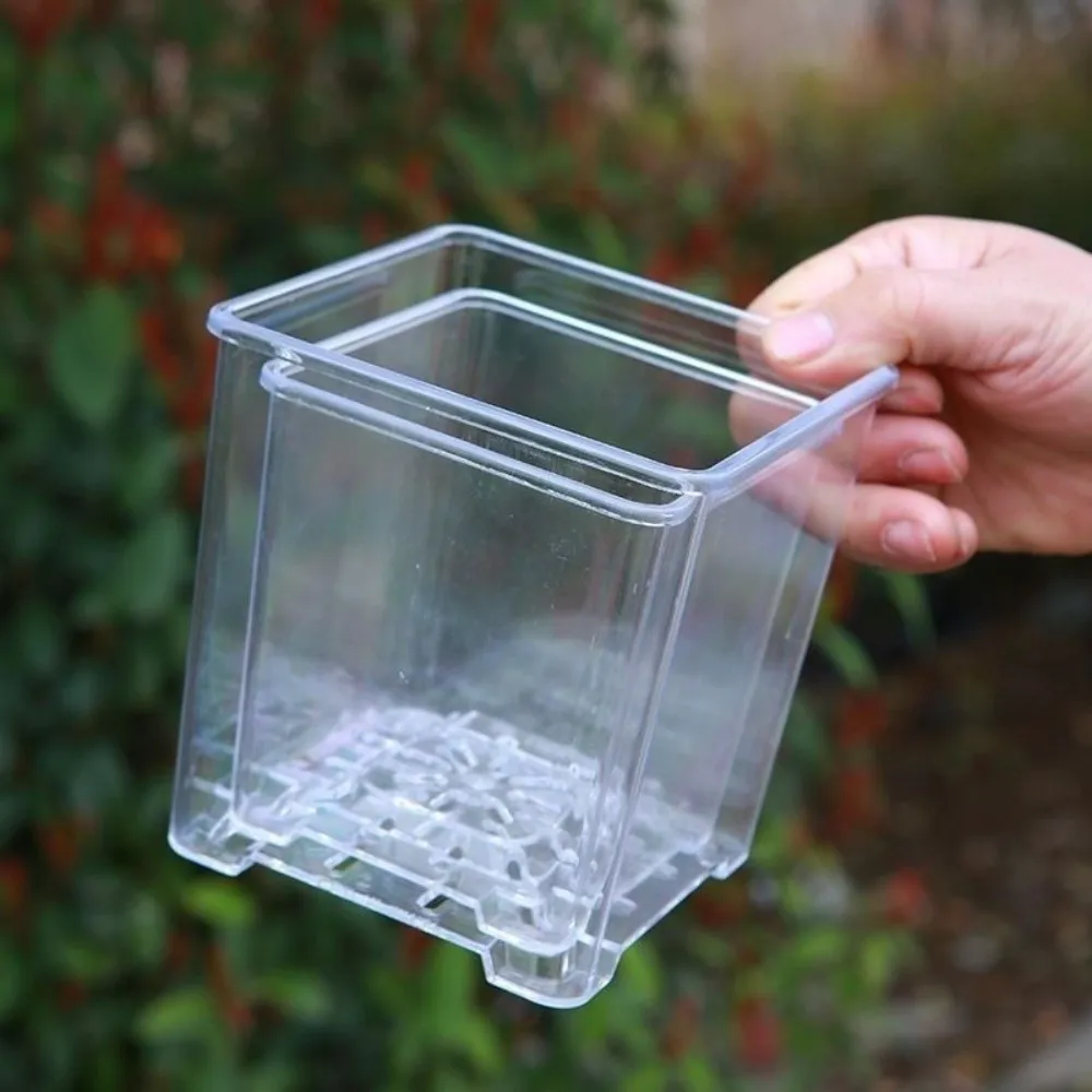Transparent Material Acrylic Planting Pot Breathable Drainage Hole Square Flowerpot Reusable Transparent Flower Pot