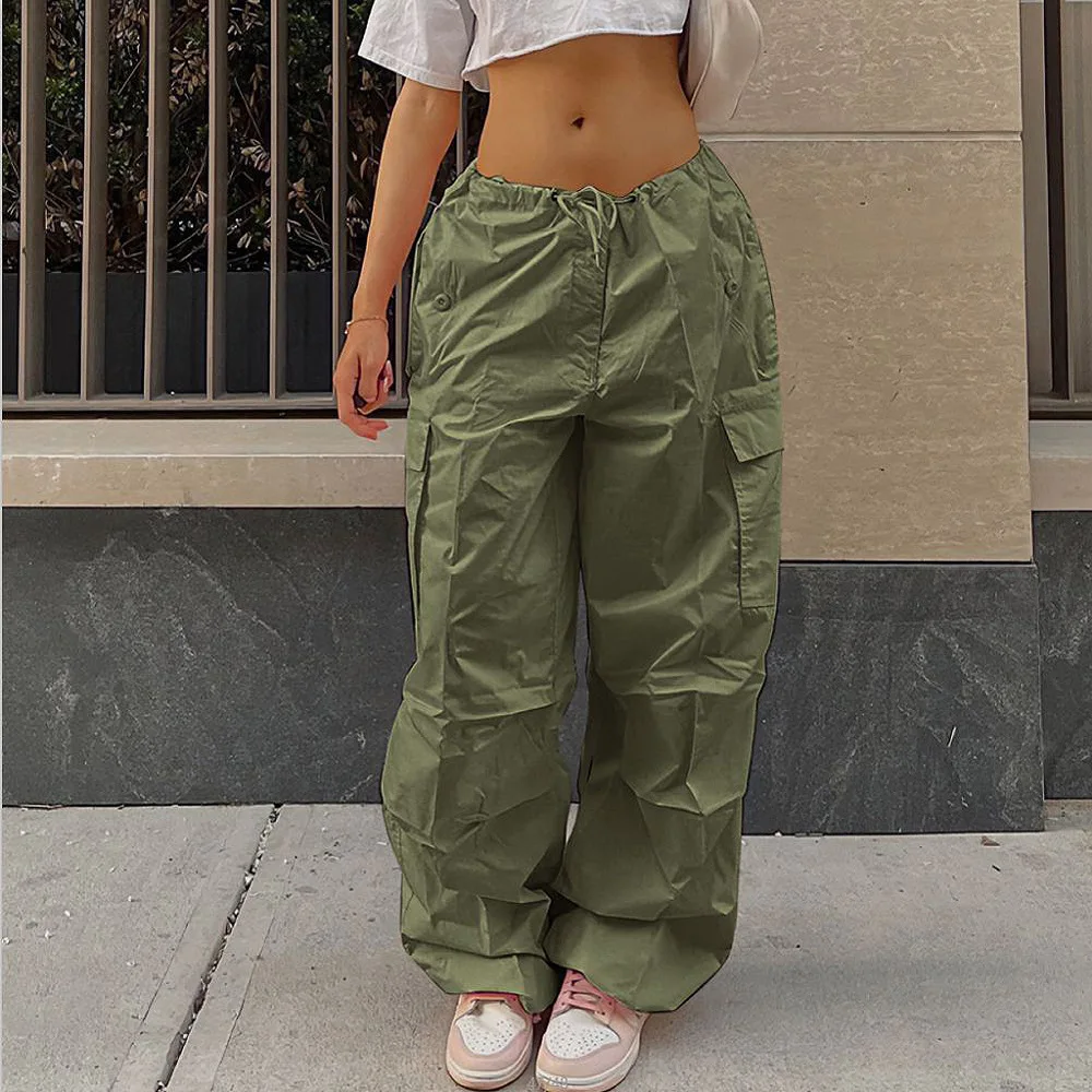 2024 European and n street fashion women\'s drawstring five-pocket cargo pants loose fast-drying casual sports pants