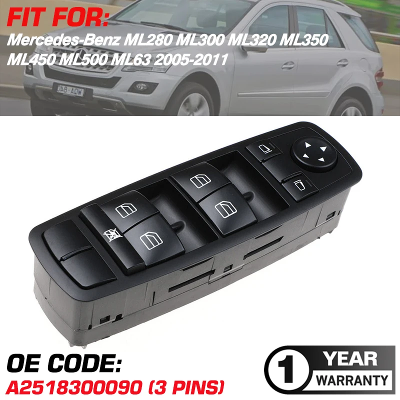 Power Window Control Switch Button A2518300090 For Mercedes-Benz ML280 ML300 ML320 ML350 ML450 ML500 ML63 2005-2011 A2518200110