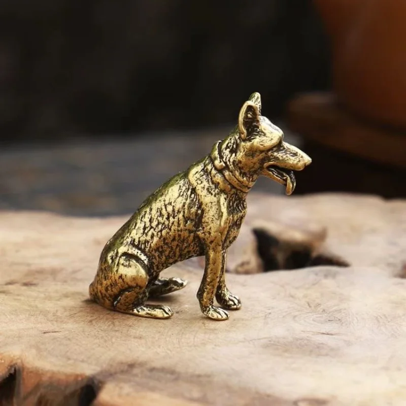 Vintage Brass Dogs Ornament Solid Copper Howling Dog Figurines Feng Shui Collection Statues Desktop Tea Pet Home Decor