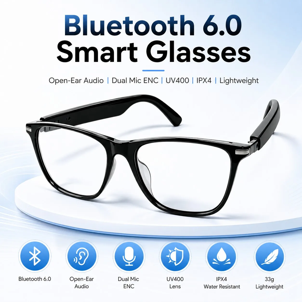 

Bluetooth 6.0 Open Ear Smart Glasses Dual Mic ENC Audio Sunglasses UV400 Polarized 33g Lightweight for Driving Cycling Use