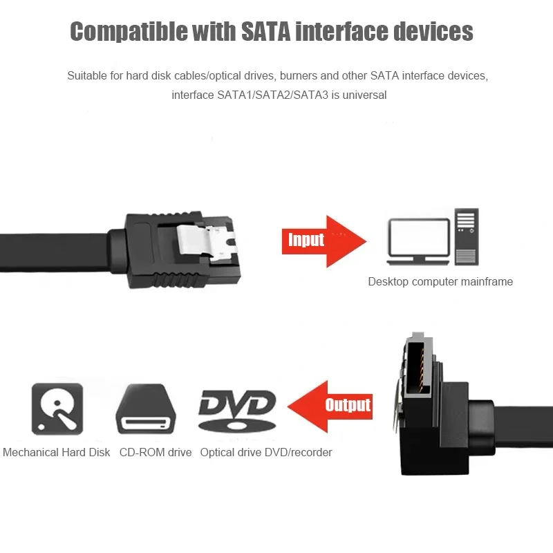 SATA 케이블 III 각도 및 직선 SATA 데이터 케이블, HDD SSD CD 드라이버 CD 라이터용 잠금 래치 포함, 블랙 Sata 3 코드, 6Gbps, 50cm