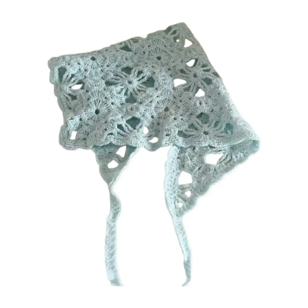 Solid Color Triangle Hair Scarf Hollow Handmade Crochet Crochet Headband Sheer Mesh Sweet Cute Strap Knitted Headscarf