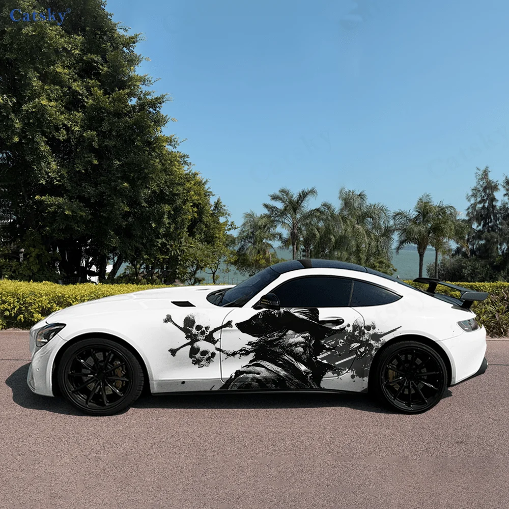 

Накидка со скелетом, шляпа, силуэт автомобиля, виниловая наклейка, самоклеящаяся наклейка из ПВХ, подходит для грузовиков, внедорожников, декор, автоаксессуары, подарок