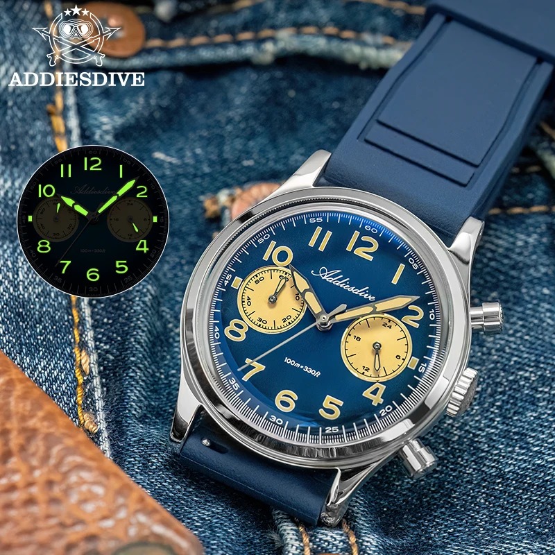 

ADDIESDIVE VK64 Chronography Quartz Watches For Men AD2516 Bubble Glass 38mm Retro Timing Luminous Waterproof Luxury WristWatch