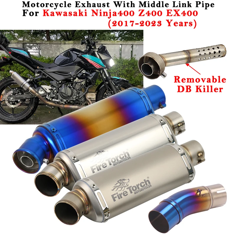 Motorcycle Exhaust Escape Modified Muffler And Middle Link Pipe DB Killer For KAWASAKI Z400 Ninja 400 Ninja400 EX400 2017 - 2023