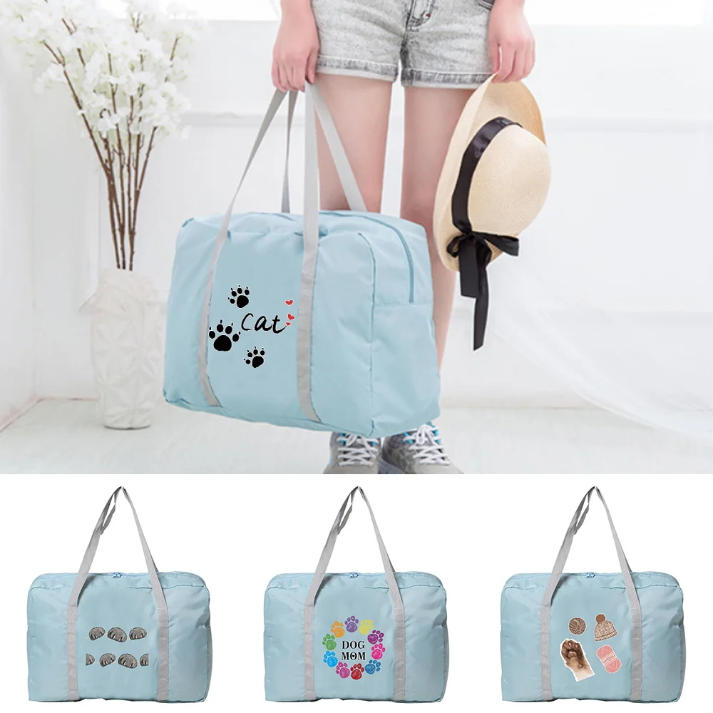 

Women Travel Bags Tote Garment Storage Large Grocery Organizer Holiday Accessories Footprints Folding Carry-on Duffle Handbags