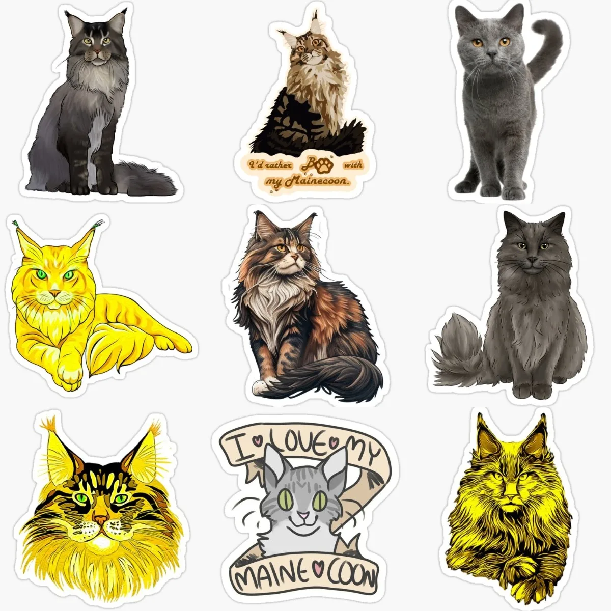 Maine Cat Stickers Accessories for Decorate Car Wall Room Fridge Table Motorcycle Off-road Helmet Camper Window