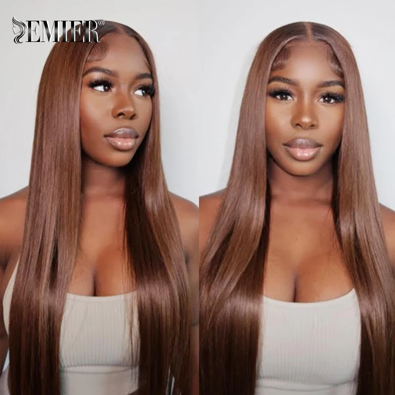 

#4 Dark Brown Straight Lace Front Wigs 20-30inches 13x4 Transparent HD Lace Wig Pre Plucked 150% Density Long Human Hair Wig