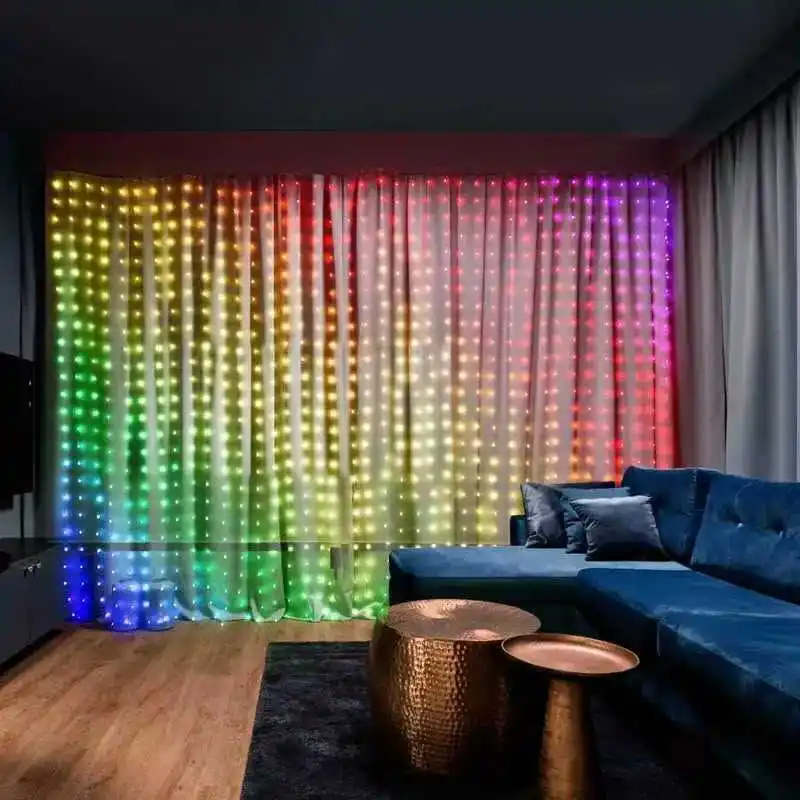أضواء سلسلة ستارة ذكية 400 LED مع جهاز تحكم عن بعد لموسيقى عيد الميلاد متزامنة لديكور المنزل الداخلي الخارجي