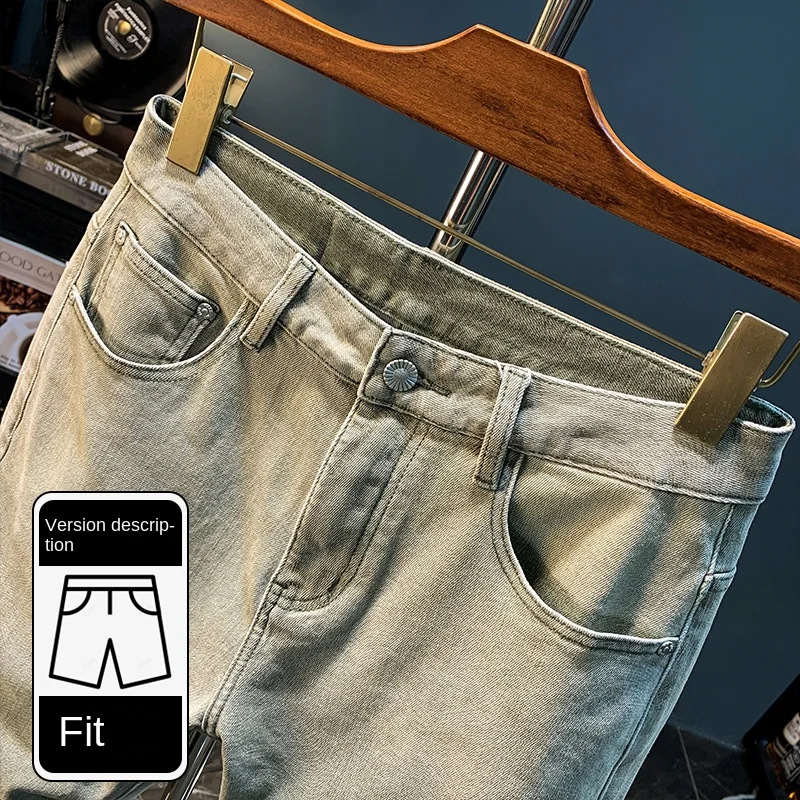 American Denim Shorts Men's Summer2024New Street Fashion Straight Thin Casual Yellow Mud Dyed Washed-out Vintage Cropped Pants