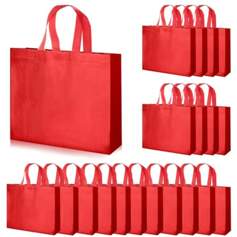 

Glossy Gift Bags with Handle 20-Pack, Reusable Non-woven Party Favor Bags with Sturdy Base for Birthday Wedding Easter, 12.6x11