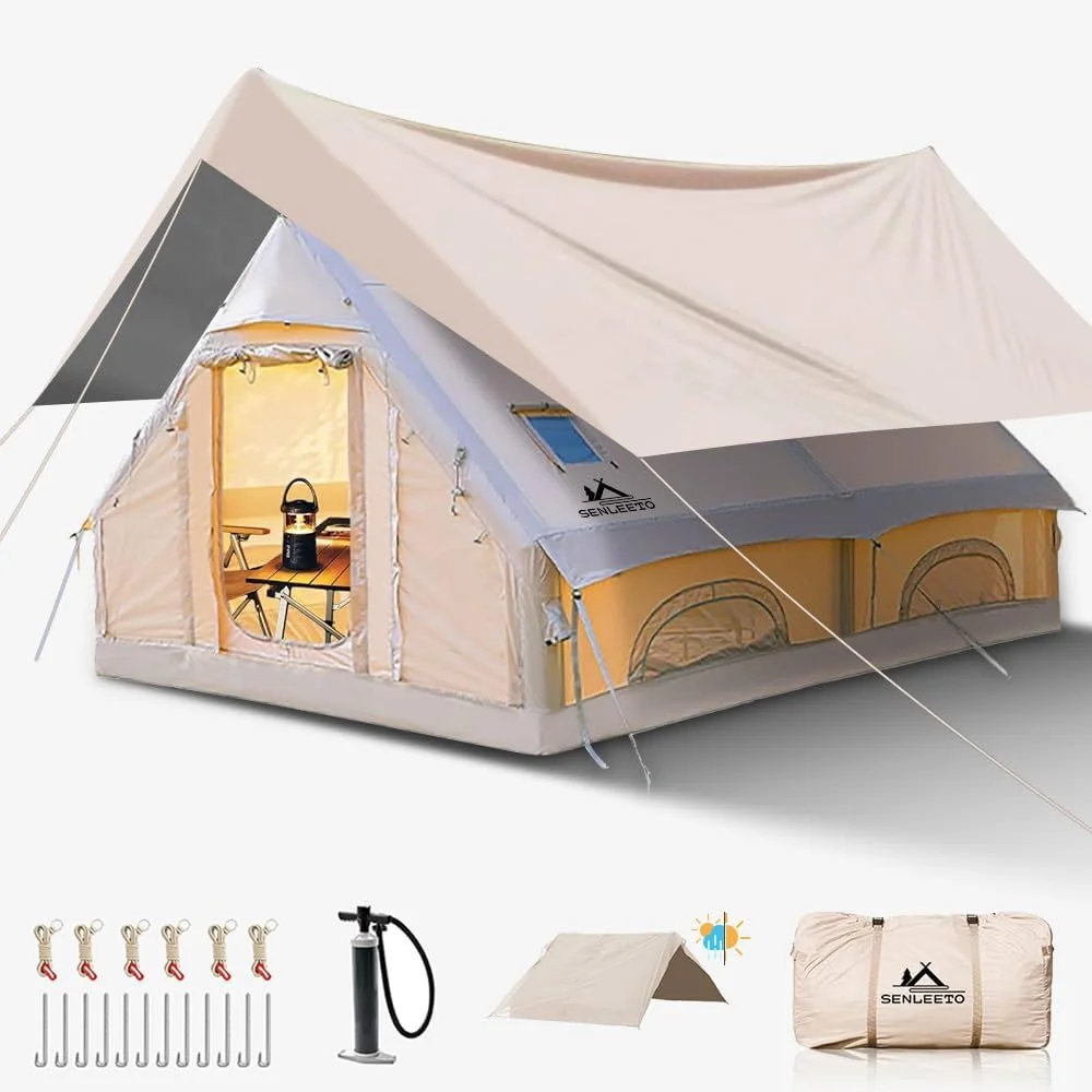 

13' x 10' Inflatable Tent for Camping,4 Season Blow Up Tents with Rainfly, Waterproof & Sunproof, Air Tent with Chimney Opening