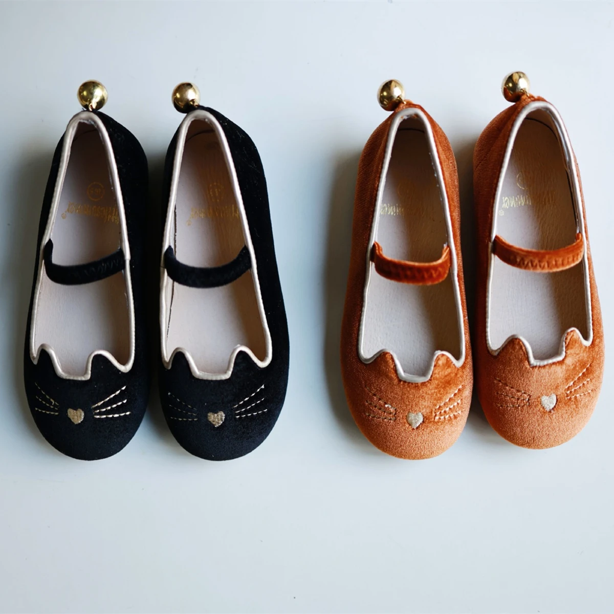 Cartoon Cat Girls Casual Shoes High Quality Gold Velour Genuine Leather Lining Baby Shoes Princess Children's Dance Shoes