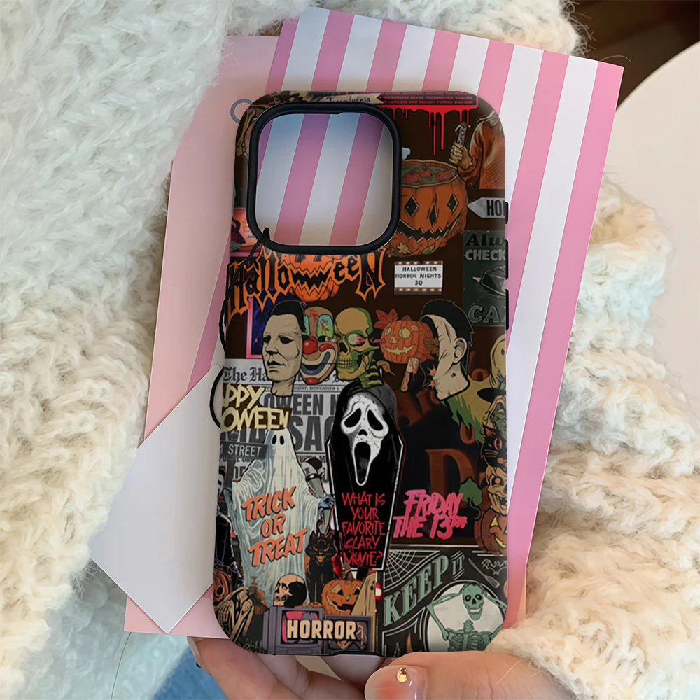 فيلم رعب الهالوين IPhone17 يجب أن يكون لهاتف آيفون 17 16 15 14 13 12 11 Pro Max Plus غطاء خلفي مزدوج الطبقة