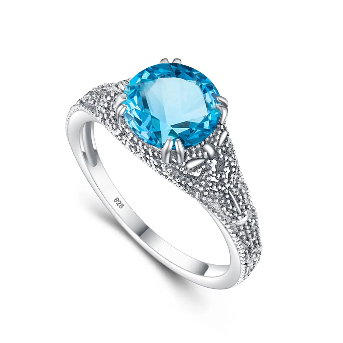 

Vintage Sterling Silver 925 Blue Topaz Rings for Women Turquoise Gemstone Finger Ring Retro Design Fine Jewelry Holiday Gifts
