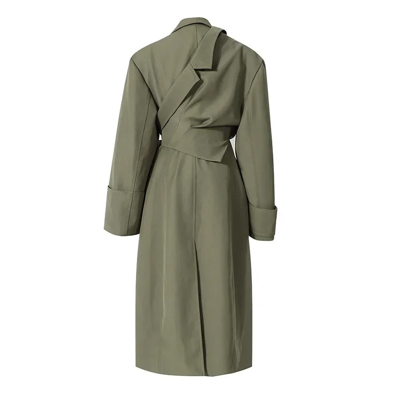 

Women Spring Autumn Outerwear Trench Coat Button Two Piece Wide Shoulder Lace Loose Long Sleeve Personalized Niche Brand Trends
