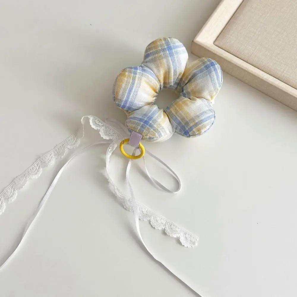 

Creative Sweet Stuffed Flower Keychain Korean Style Cotton Hair Rope Key Ring Ribbon Polka Dot Fill Flower Pendant Bag Charm