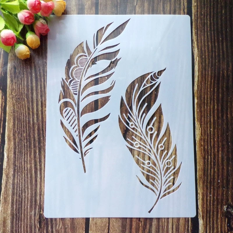 A4 29cm Two Feather DIY Layering Stencils Painting Scrapbook Coloring Embossing Album Decorative Template