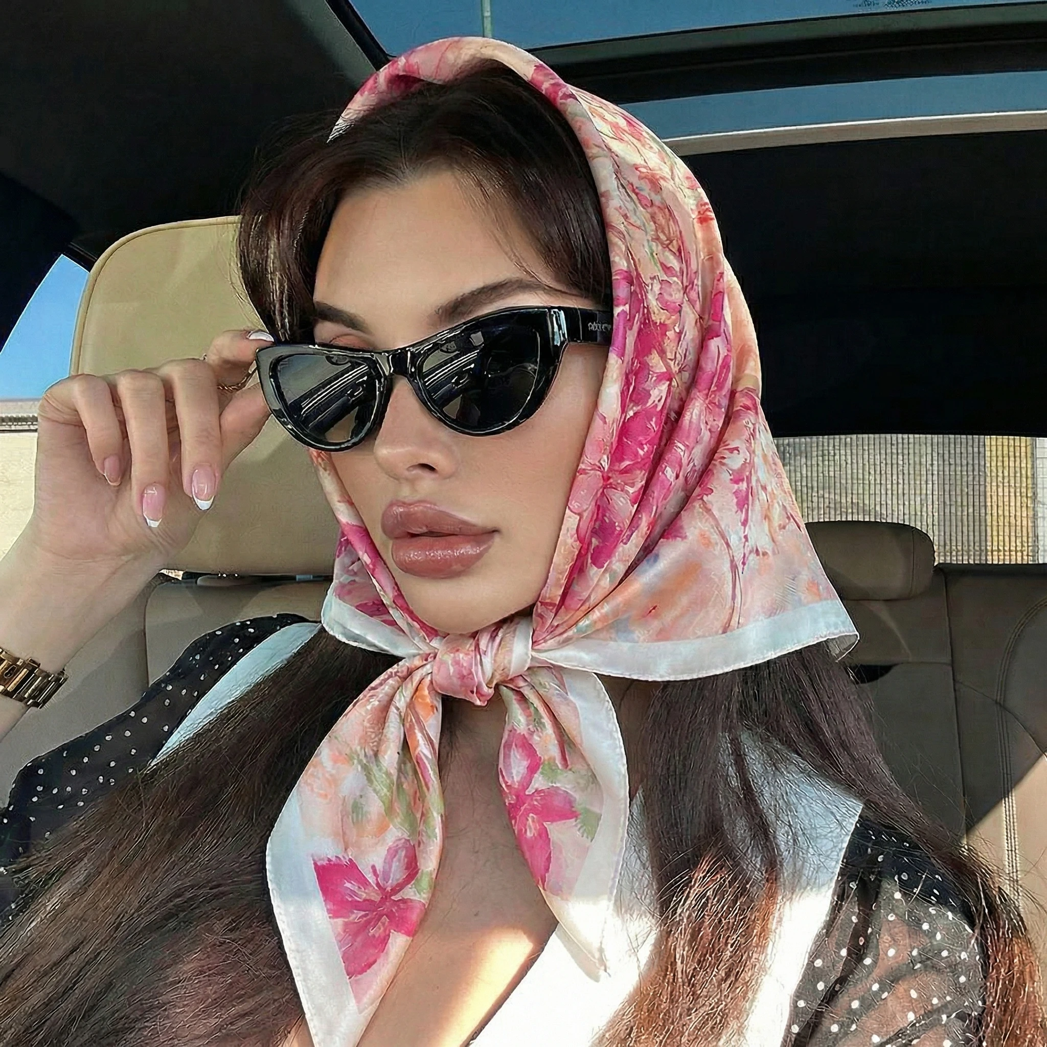 

70*70cm Square Silk Scarf Women Luxury Brand Satin Print Hijab Scarves Muslim Pareo Bandana Female Shawl Wrap Headband Foulard