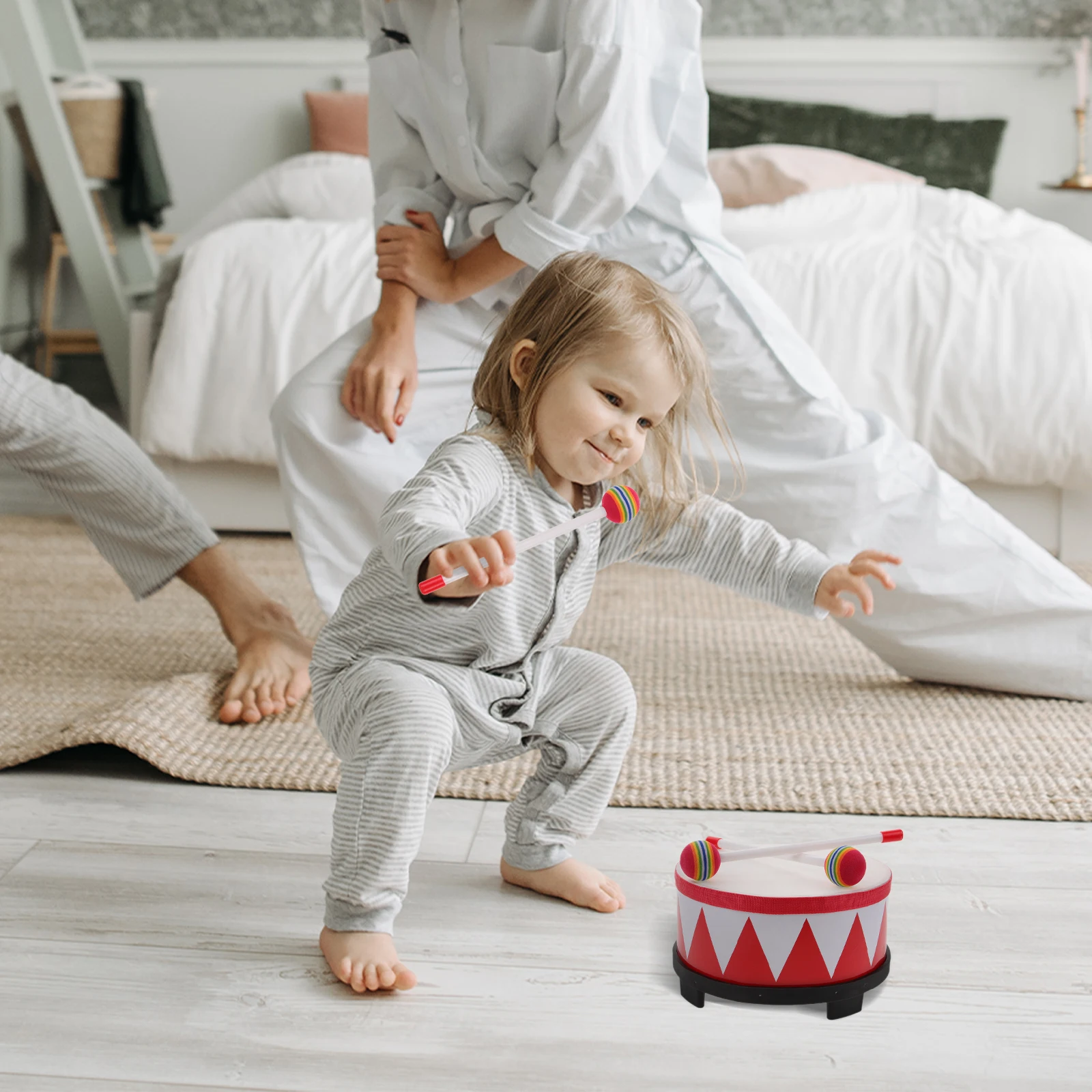 1Set كمين طبل أداة قرع خشبية التعليم المبكر آلة موسيقية مجموعة طبلة خفيفة الوزن المحمولة