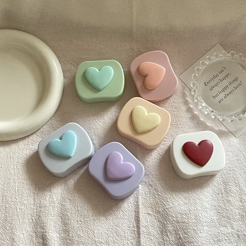 1pc Square Love Girl Colored Contact Lens Case Travel Easy Carry Lens Mirror Storage Container Women Color Contact Lens Box