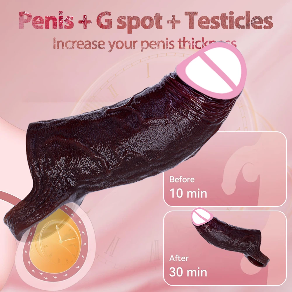 Small Penis Ring Realistic Silicone Penis Sleeve Extension With Dick Cock Ring Massager Enlarger Sheath for Men Adult Sex Toy view 2