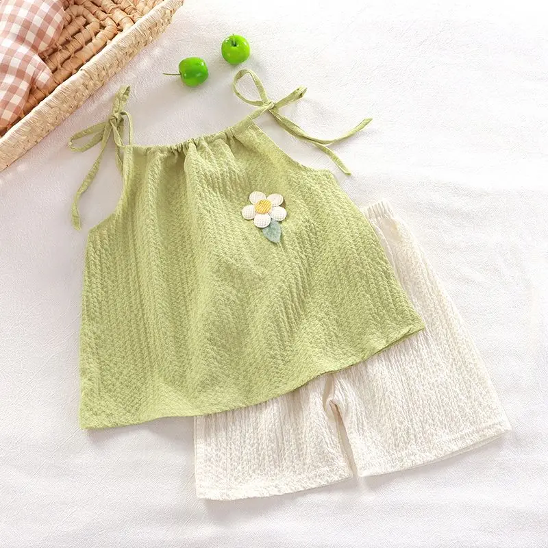 Children's Clothing Sets Floral Embellished Halter Top + Shorts 2pcs Sets Baby Girl Clothes  Kids Clothes Girls Outfit Sets image 5