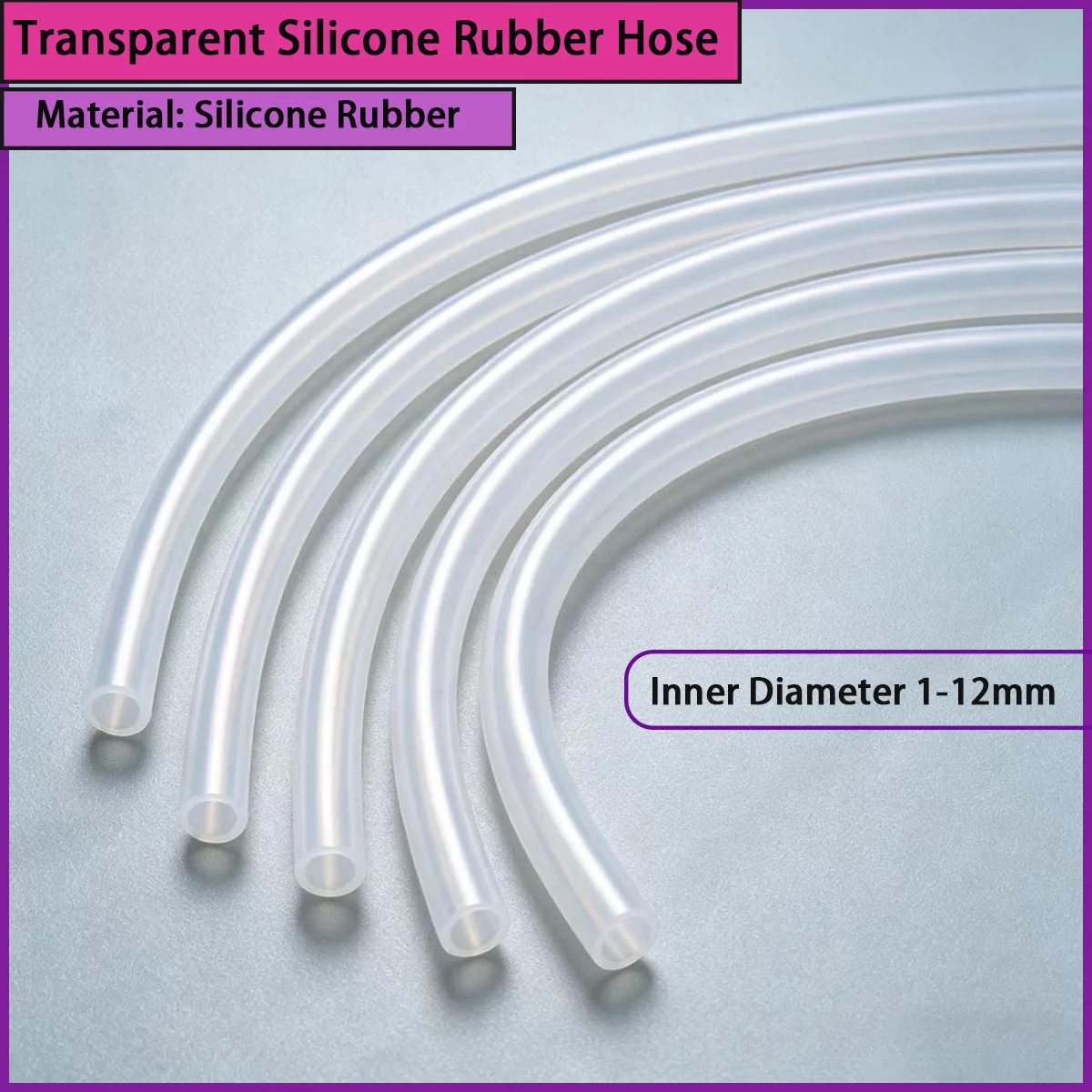 

Transparent silicone rubber hose with an inner diameter of 1-12mm is used for food transportation, laboratory diversion, etc