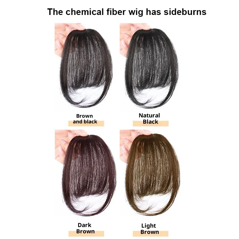 سيدة وهمية الانفجارات الشعر الحقيقي المنسوجة يدويا غرة متجددة الهواء مع السوالف خفيفة الوزن ومدمجة لتغطية الجبين شعر مستعار غير مرئية الانفجارات #3