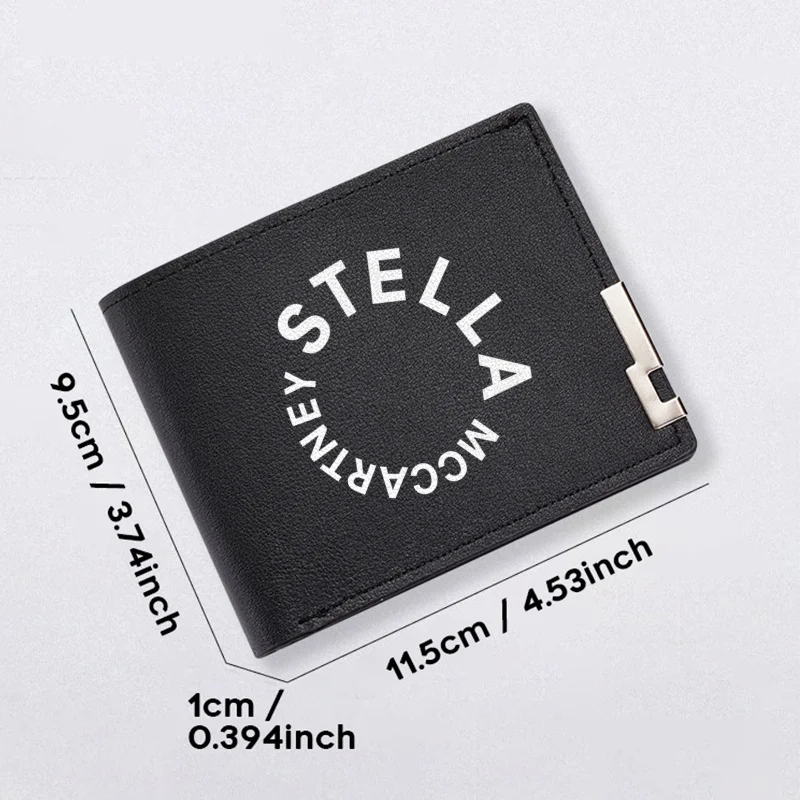 STELLA MCCARTNEY HEREN MINIMALISTISCHE PU PORTEFEUILLE ZWART PLATTE PRINT LOGO ONTWERP LICHTGEWICHT DUURBARE BUSINESS STIJL KAARTHOUDER